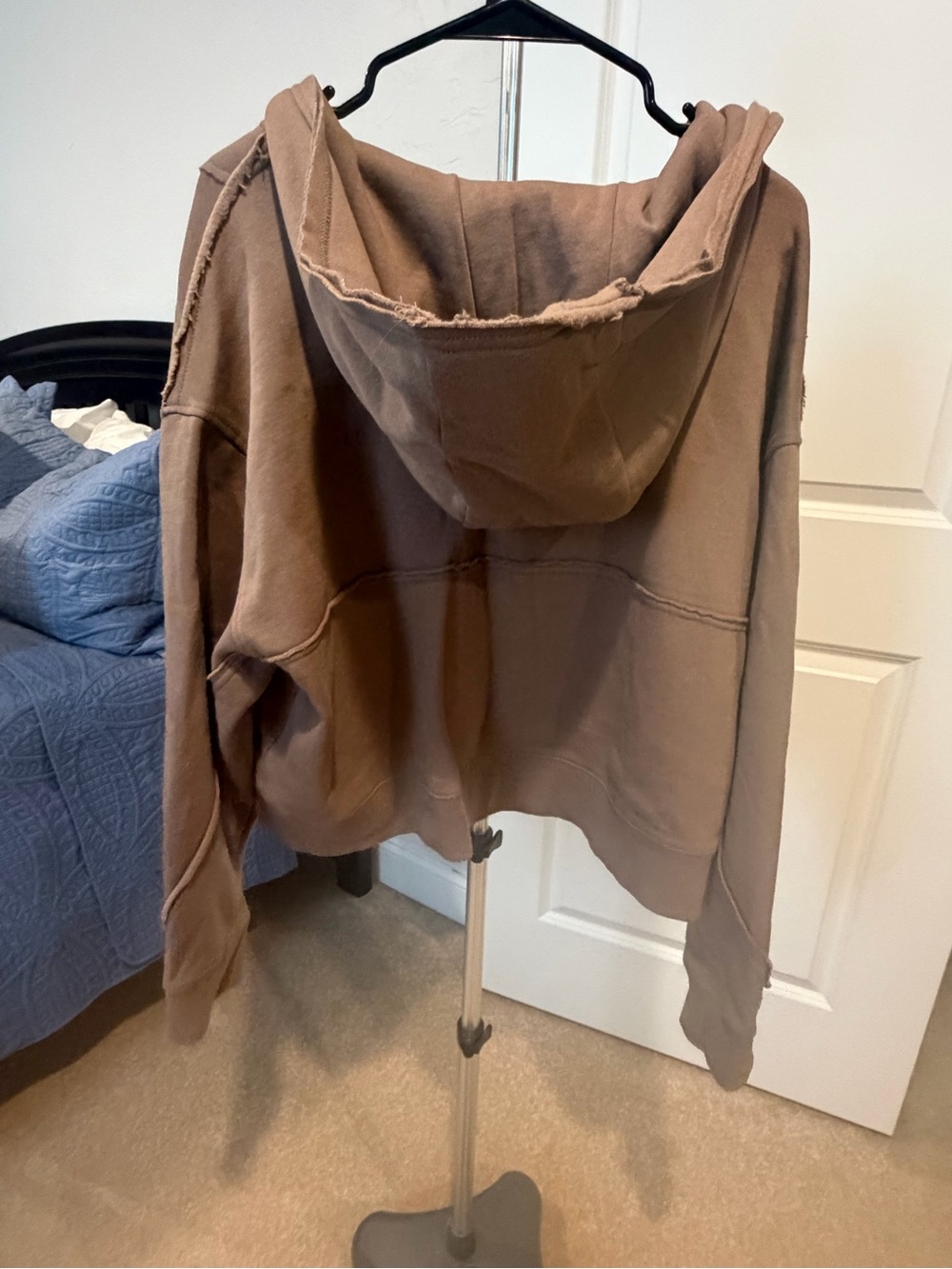 Women's Brown V-Neck Hooded Sweatshirt with Grommet Detail - Picture 3 of 5